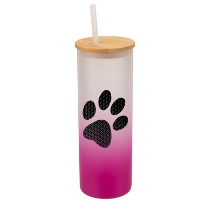 Elanze Designs Duo Diamond Puppy Dog Pawprint Wrap-Around Design 25 Ounce Frosted Gradient Glass On-The-Go Coffee Travel Skinny Tumbler Mug Cup,