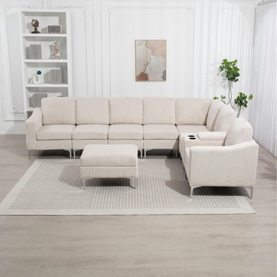 Aortzio 129.14"W Upholstered Sectional Sofa,Storage Couch,With USB Charging Station
