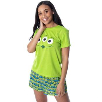 Disney Women's Toy Story Pizza Planet Aliens Shirt and Shorts Pajama Set Lime Green