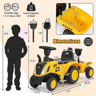 Yellow and Black Ride-On Tractor with Detachable Trailer