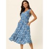 INSPIRE CHIC Women's Summer Boho Beach V Neck Sleeveless Floral Flowy Tiered Midi Dress with Pockets - image 2 of 4