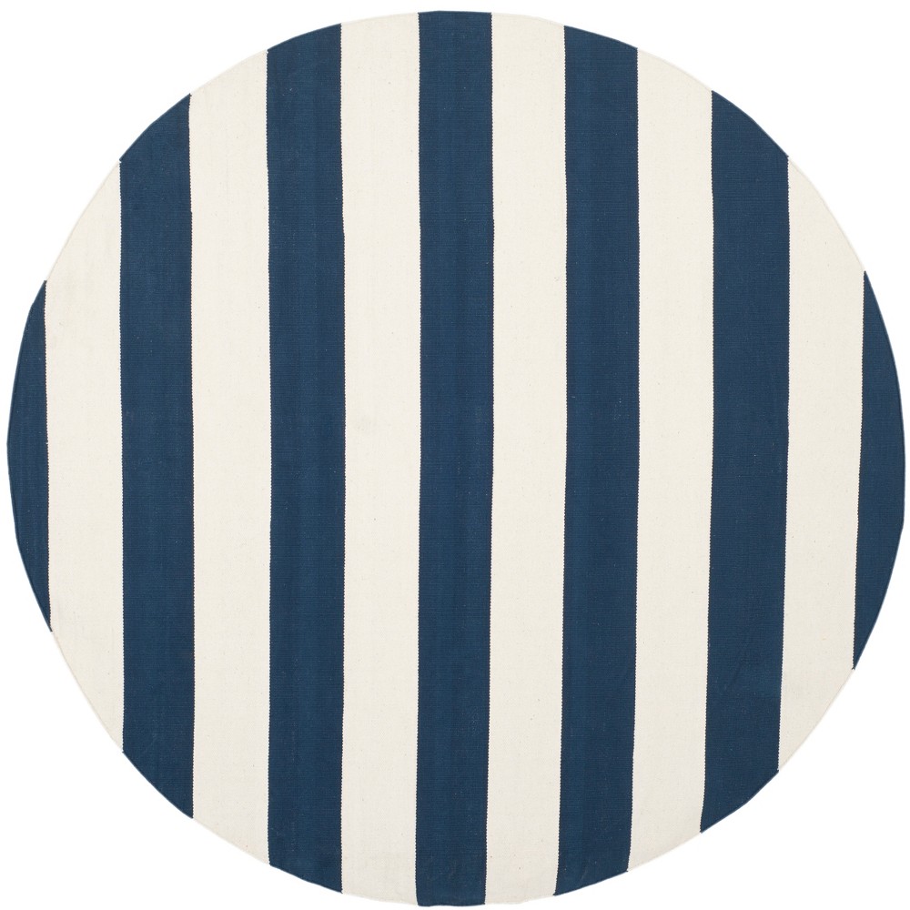 4' Round Stripe Woven Area Rug Navy/Ivory - Safavieh