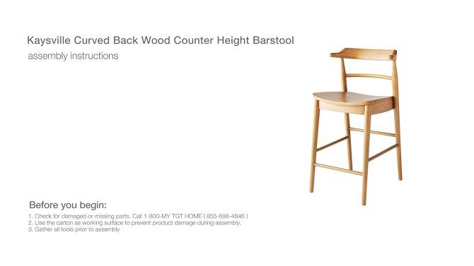 Kaysville Curved Back Wood Counter Height Barstool - Threshold™ designed with Studio McGee, 2 of 14, play video