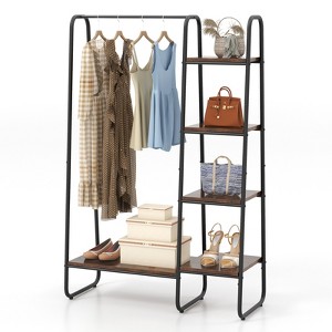 Tangkula Metal Garment Rack Freestanding Clothes Closet Storage Organizer with Shelves - 1 of 4