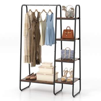 Tangkula Metal Garment Rack Freestanding Clothes Closet Storage Organizer with Shelves