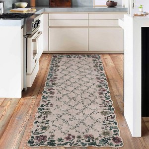 Flora Area Rug Washable Botanical Flower Living Room Rugs Non Slip Soft Low Pile Thin Indoor Bedroom Runners Floor Carpet - 1 of 4