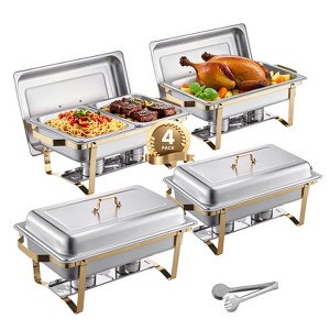 VEVOR Chafing Dish Buffet Set, 8 Qt 4 Pack, Stainless Steel Chafer with 2 Full Size and 4 Half Size Pans, Rectangle Catering Warmer Server, Silver - 1 of 4