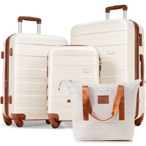 FONTOI Carry On Luggage Sets 4 Piece with 360° Spinner Wheels, Suitcase with Travel Bag, Ivory, 19.6"*12"*29" - 1 of 4