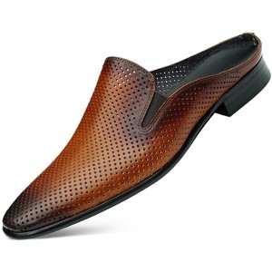 Santimon Men's Mules Formal Dress Leather Open Back Outdoor Slippers Brown - 1 of 4