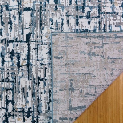 Quattro Blue and Gray Abstract Synthetic 5' x 7' Area Rug