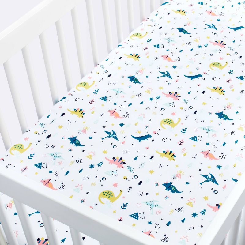Fitted Crib Sheet Dinos Warm/Pink - Cloud Island&#8482; Pink/Teal, 4 of 7