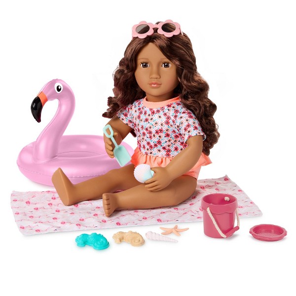 Nuestra Generación Gabriela Muñeca Articulada de 18" con Accesorios de Playa y Libro de Cuentos 2