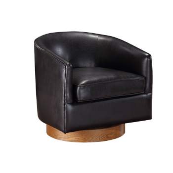 Comfort Pointe Irving Faux Leather Wood Base Barrel Swivel Accent Chair