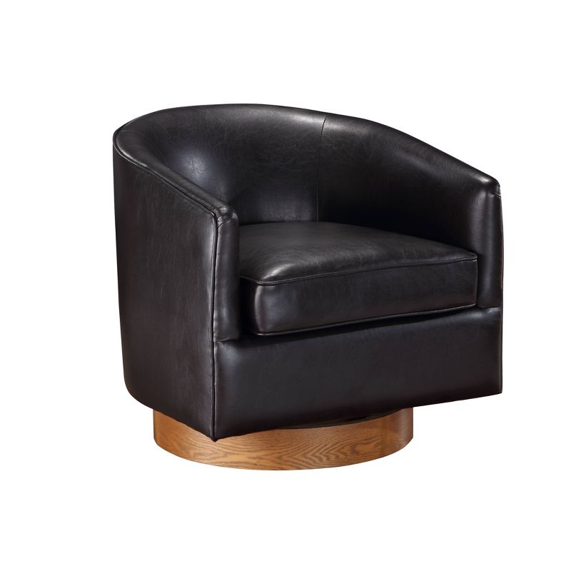 Comfort Pointe Irving Faux Leather Wood Base Barrel Swivel Accent Chair, 1 of 16