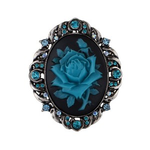 Alilang Vintage Gothic Cameo Rose Brooch Pin with Antique Silvery Tone and Rhinestone Accents - 1 of 4