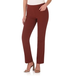 Rekucci Women's Pull-On Straight Leg Pants with Pockets & Tummy Control – Office Workwear Stretch Trousers - 1 of 4