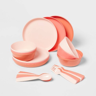 Kids' 24pc Plastic Dinnerware Serving Set Warm Colors - Pillowfort™