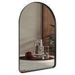 ANDY STAR Modern 20 x 30 Inch Arched Frame Wall Mounted Vanity Mirror w/ Steel Frame, No Distortion Floating Glass, & Pre Installed Hooks, Matte Black