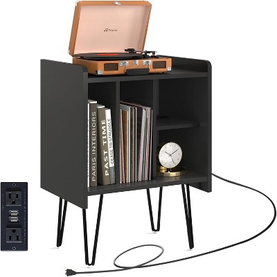 TIRAMISUBEST Record Player Stand with Storage, Black Record Player ...
