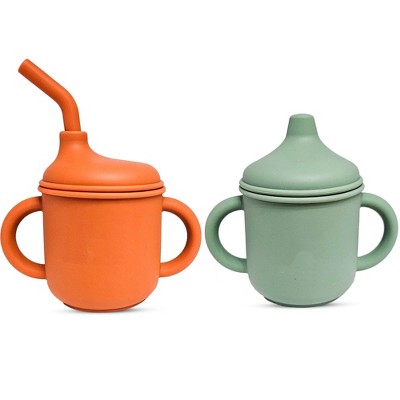 LunaLulinlk 2 pack Silicone Sippy Cups with Straws for Babies and Toddlers (Autumn/Mint)