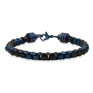 Steeltime Men's two tone black ip and stainless steel box chain bracelet. Color Options: Blue, Gold, Silver - 1 of 4