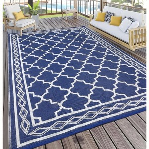 Outdoor Rugs, Patio Rugs - 9x18 Large Waterproof Reversible Plastic Straw Rug, Easy Cleaning for RV, Porch, Deck, Balcony, Camping - 1 of 4