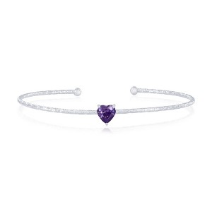 Bella Silver Sterling Silver Birthstone CZ Heart Bangle - Birthstone Colors - 1 of 2