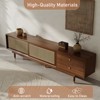 LOVSON Medieval modern style TV cabinet with wicker sliding doors and 2 drawers, suitable for TVs up to 85 inches, living room media cabinet, walnut - 4 of 4