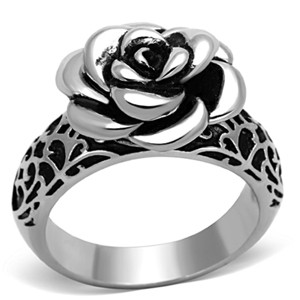 Slickblue Women's Polished Rose Stainless Steel Ring – Jet Epoxy Detail, No Plating, size 5-10 - 1 of 4