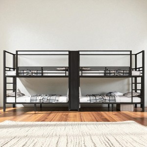Full Size Quadruple Metal Bunk Bed with Wardrobe and Storage Shelves, Heavy-Duty Frame with Guardrails and Staircase,kids bed - 1 of 4