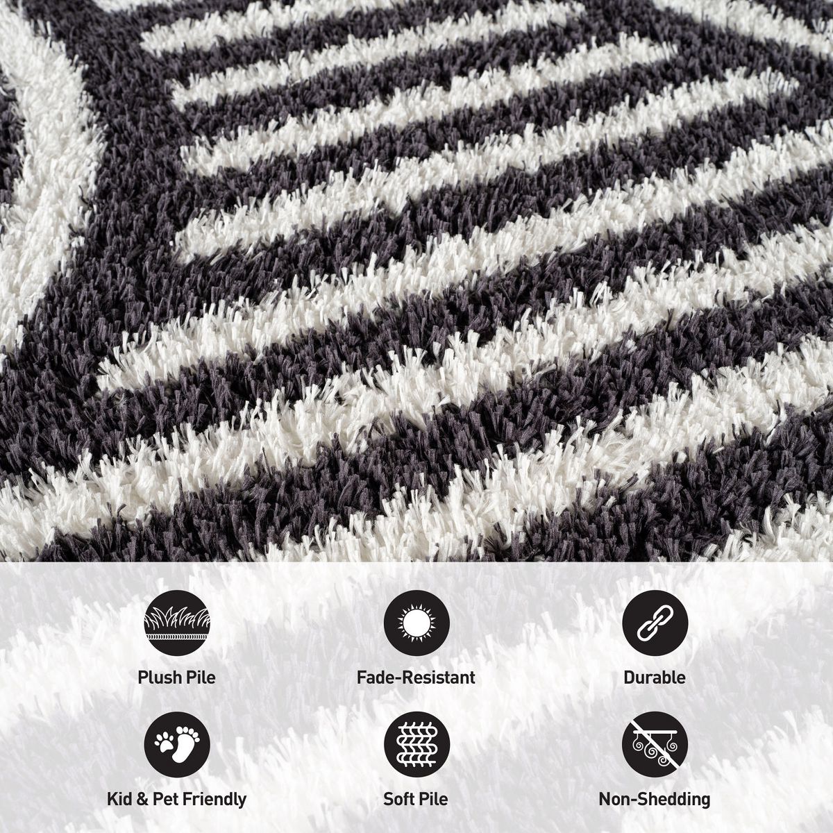 World Rug Gallery Abstract Arch Shag Rug – Medium Pile, Durable & Easy to Clean – Anthracite Dark Gray - thumbnail 6
