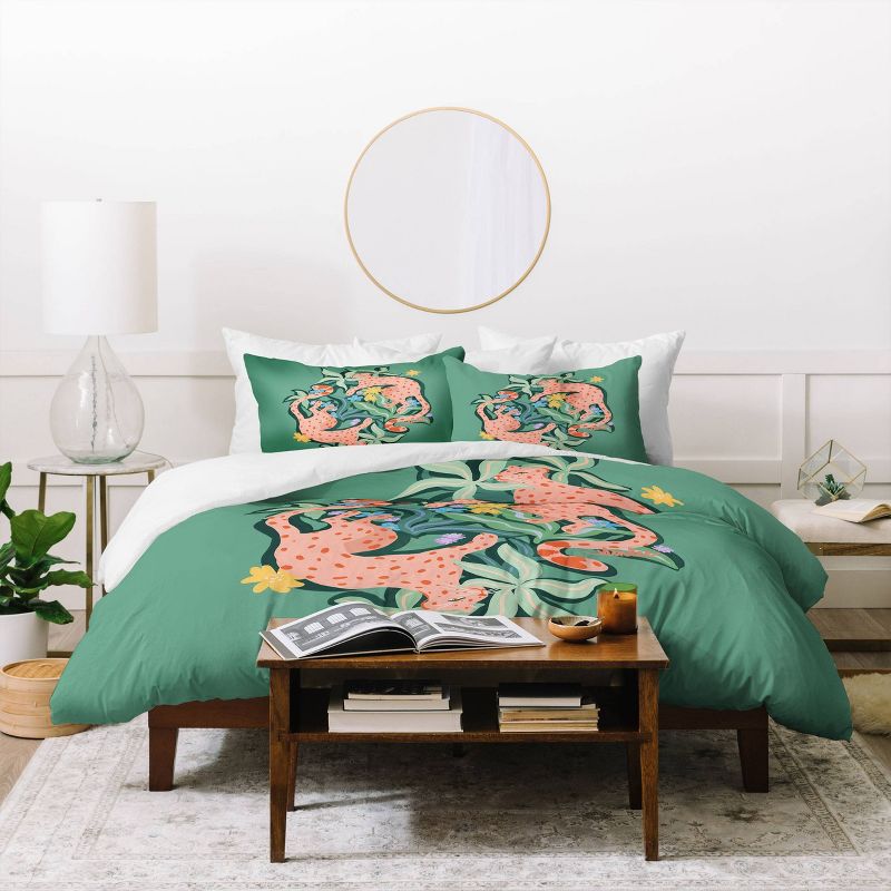 Deny Designs SunLee Cheetahs Art Comforter Bedding Set Green, 4 of 5