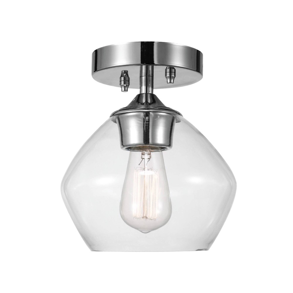 1 Light Harrow Semi Flush Mount Ceiling with Clear Glass Shade Chrome - Globe Electric: ETL Listed, Metal Body, No Switch