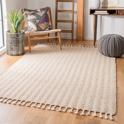 Beige Hand-Tufted Wool and Cotton Flat Woven Rug, 3' x 5'