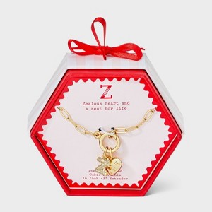 14K Gold Dipped Cubic Zirconia Puffy Heart Charm Initial Necklace - A New Day™ Gold - 1 of 4