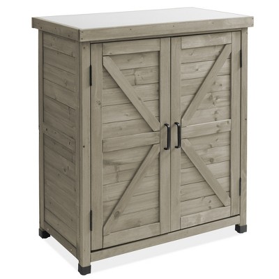 Gray Cedar Outdoor Storage Cabinet with Metal Top