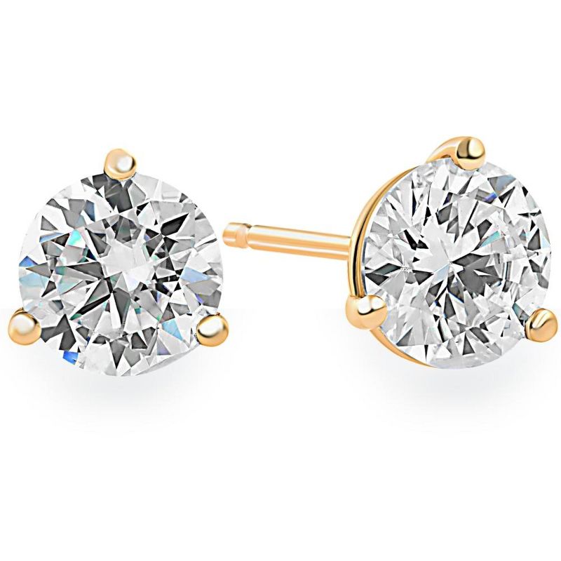 Pompeii3 .25Ct Round Brilliant Cut Natural Quality Diamond Stud Earrings in 14K Gold Martini Setting, 2 of 4
