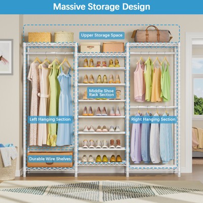 White Heavy Duty Freestanding Garment Rack with Adjustable Shelves