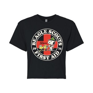 Women's - Peanuts - Beagle Scouts First Aid Cropped Graphic T-Shirt - 1 of 4