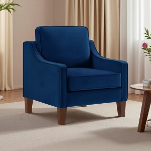 Single Velvet Armchair with Wooden Legs and TB117 Foam Cushion - 1 of 4