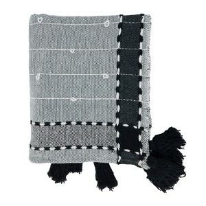 Saro Lifestyle Banded Border Tassel Throw, 50x60 inches, Black - 1 of 4