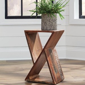 Natural Accent Table with Hourglass Shape, Geometric Design, Eco-Friendly Reclaimed Wood for Living Room - 1 of 4