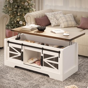 homfan Farmhouse Coffee Table with Lifting Top, Rectangle Coffee Table with Storage & Sliding Groove Barn Door,Lift Top Coffee Table - 1 of 4
