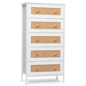 Crestlive Products 5 Drawers Rattan dressers for bedroom Storage Tower Tall Fabric Dresser with Wood Top &Wood Handles - 1 of 4