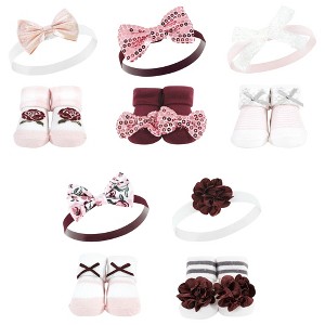Hudson Baby Infant Girls Headband and Socks Set, Rose, 0-9 Months - 1 of 4