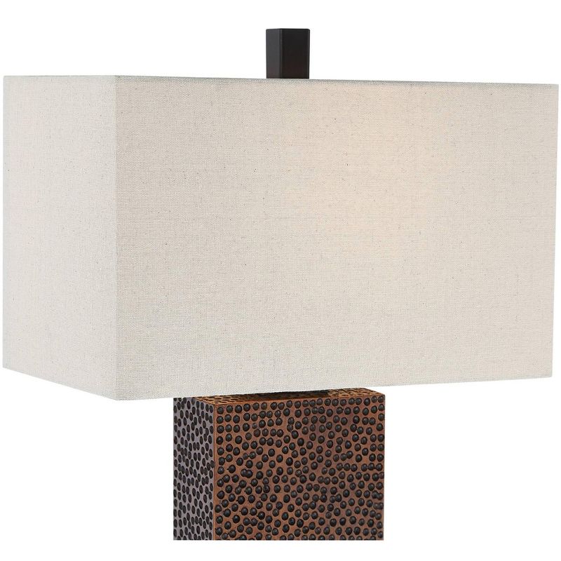 360 Lighting Caldwell Rustic Farmhouse Table Lamps 24.75" High Set of 2 Bronze Hammered Fabric Rectangular Shade for Bedroom Living Room Bedside, 3 of 8