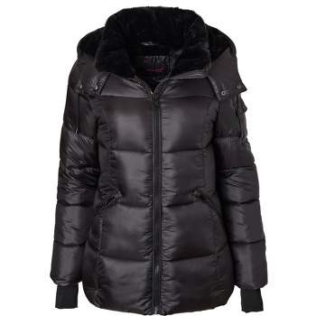 Women's Plus Size Ava Faux Fur Puffer Coat - Black | Evans : Target