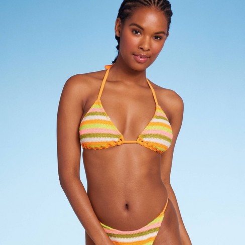 Women's Crochet Triangle Bikini Top - Wild Fable™ Orange Multi Striped :  Target
