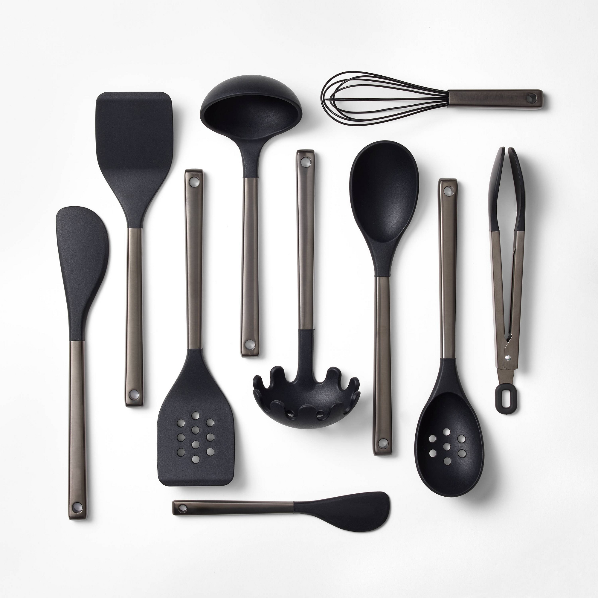 10pc Silicone/Stainless Steel Kitchen Utensil Set Matte Black - Figmint™