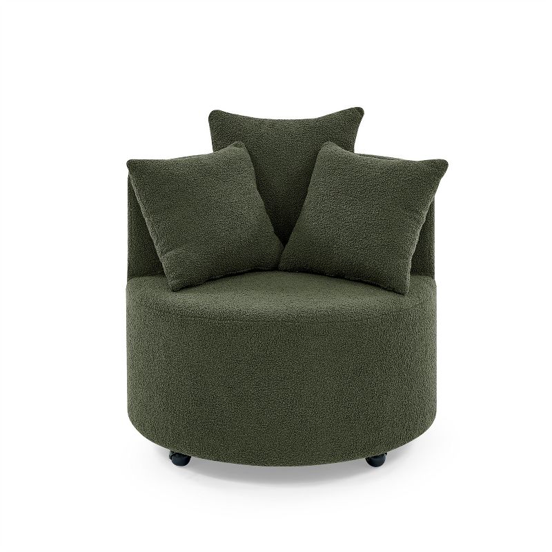 Karen 30" Seat Wide Teddy Upholstered  Round  Swivel Backrest Chair  with Movable Wheels and Including 3 Pillows-Maison Boucle, 3 of 11
